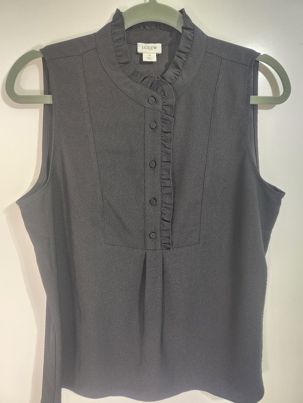 J. Crew Black Ruffle-Trim Sleeveless Shell Top. Size 10